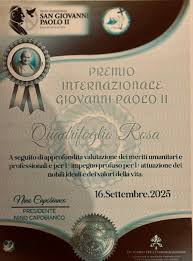 Premio Internazionale per IL QUADRIFOGLIO ROSA ODV 16/09/2025 ( Ritirato per il Presidente da Daniela De Feo  Giovanni Paolo II 